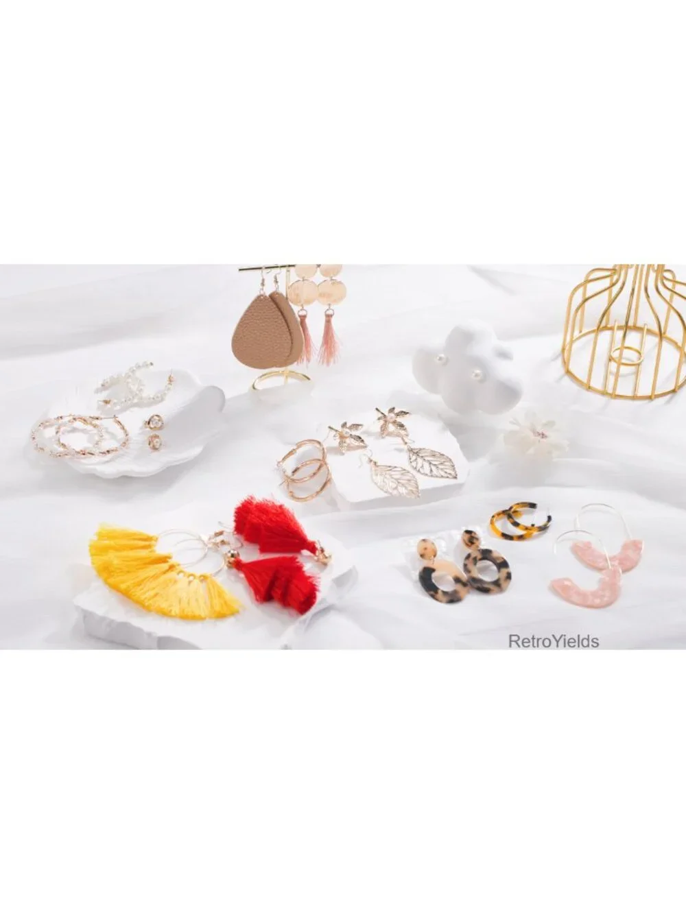 61 Pairs Tassel Earrings Set - Acrylic Hoop Stud Drop Dangle Jewelry